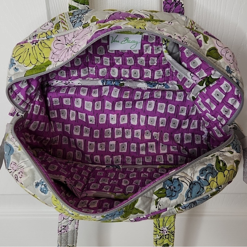 Vera Bradley Satchel Tote Shoulder Bag - Watercolor Gray Purple Floral Pattern - Picture 6 of 8
